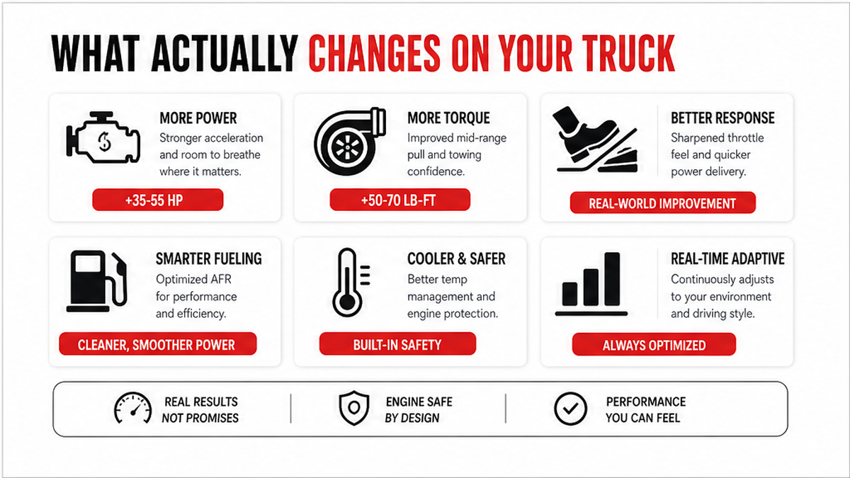 Infographic card: What actually changes on your truck
