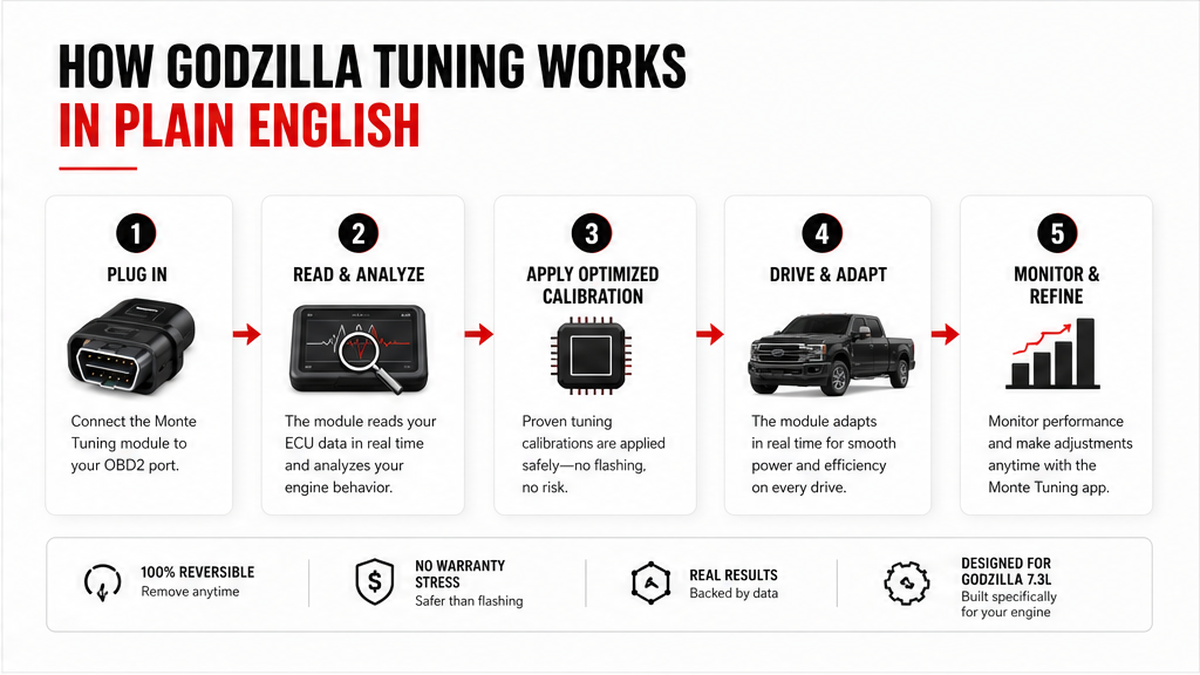 Workflow diagram: How Godzilla tuning works in plain English